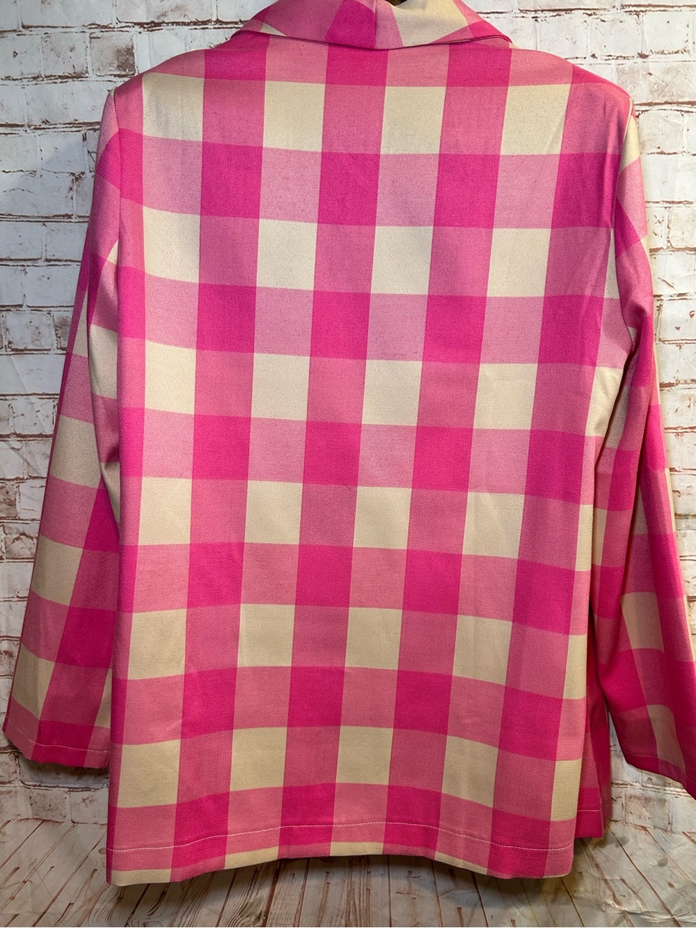 Pink Gingham Cropped Wide Leg Pants and Blazer Set Preppy Barbiecore Size Large - Picture 6 of 10